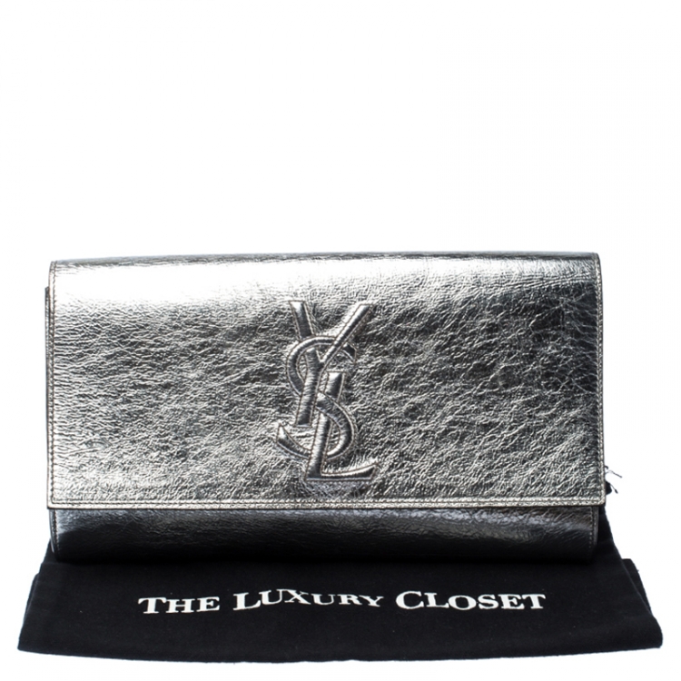 Pre Owned Saint Laurent Paris Silver Leather Belle De Jour Flap Clutch