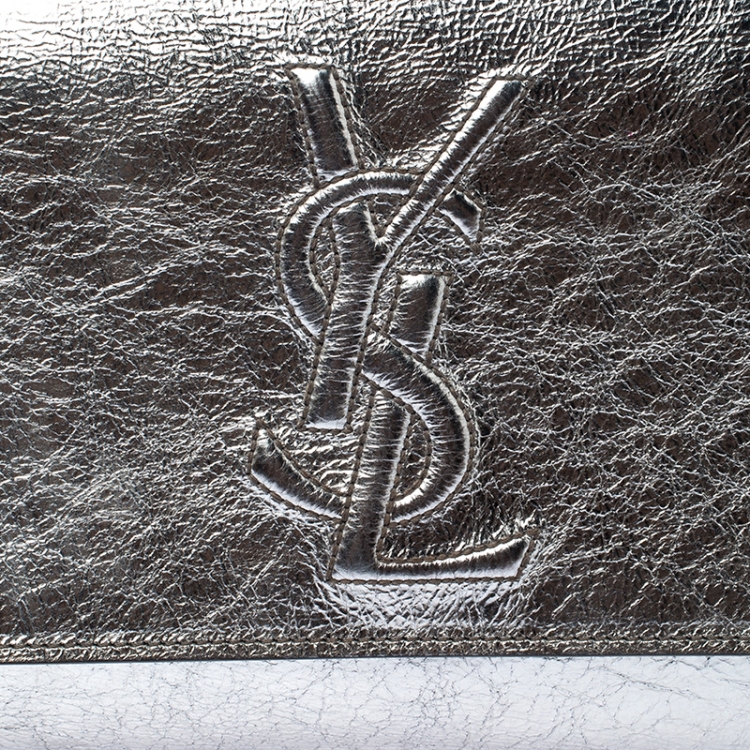 Pre Owned Saint Laurent Paris Silver Leather Belle De Jour Flap Clutch