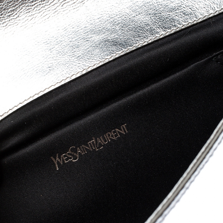Pre Owned Saint Laurent Paris Silver Leather Belle De Jour Flap Clutch