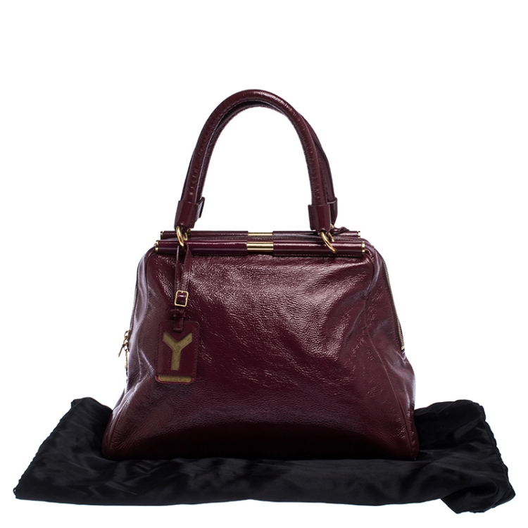 Pre Owned Saint Laurent Burgundy Patent Leather Medium Majorelle Satchel
