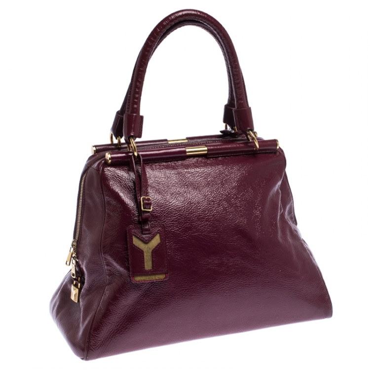 Pre Owned Saint Laurent Burgundy Patent Leather Medium Majorelle Satchel