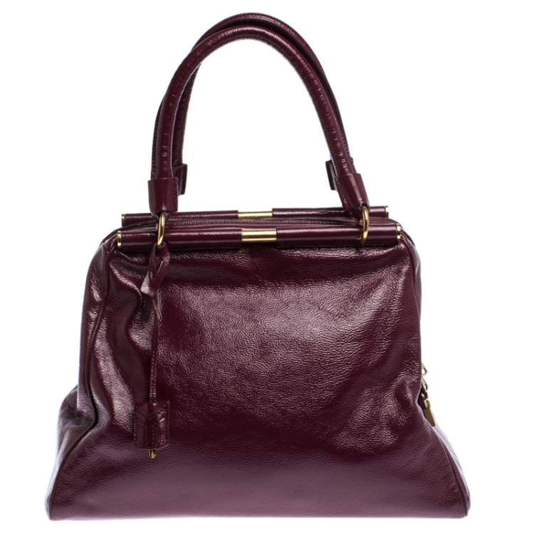 Pre Owned Saint Laurent Burgundy Patent Leather Medium Majorelle Satchel