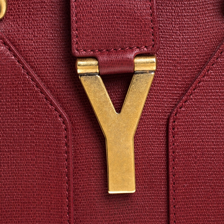 Pre Owned Saint Laurent Paris Red Leather Medium Cabas Chyc Tote          
