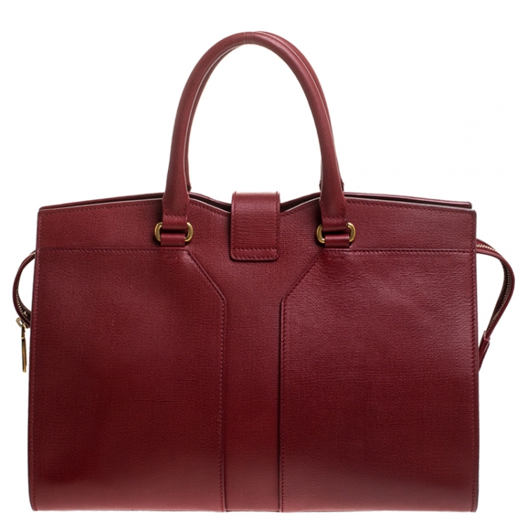 Pre Owned Saint Laurent Paris Red Leather Medium Cabas Chyc Tote          
