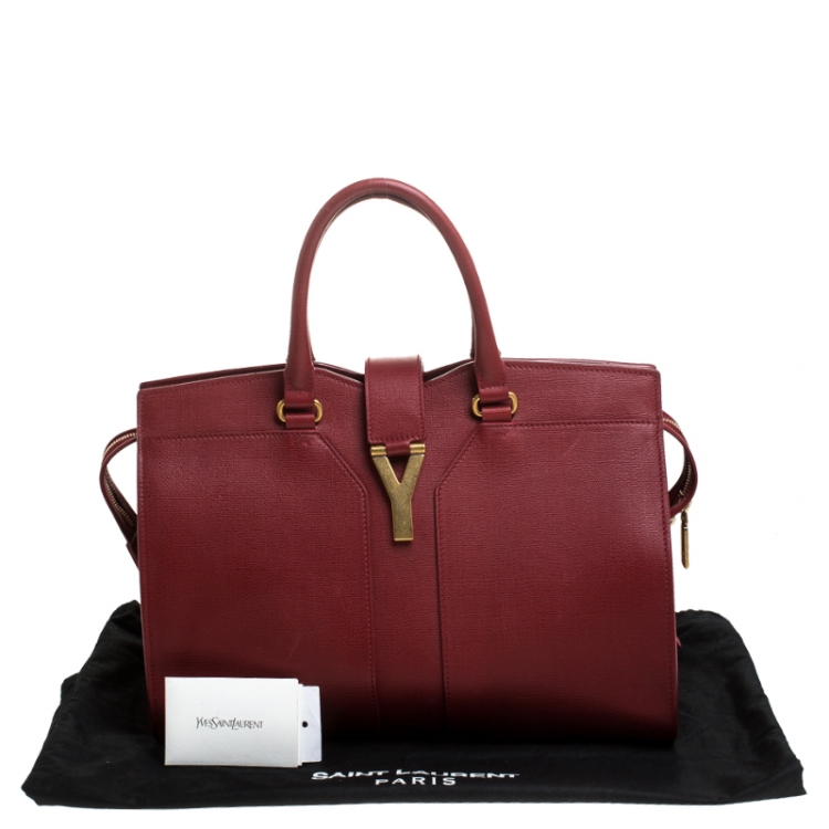 Pre Owned Saint Laurent Paris Red Leather Medium Cabas Chyc Tote          