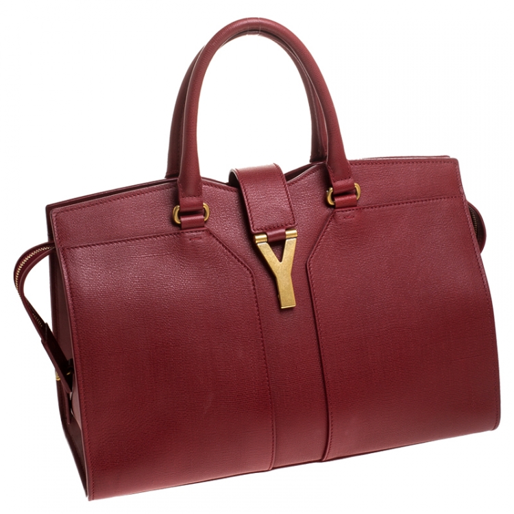Pre Owned Saint Laurent Paris Red Leather Medium Cabas Chyc Tote          