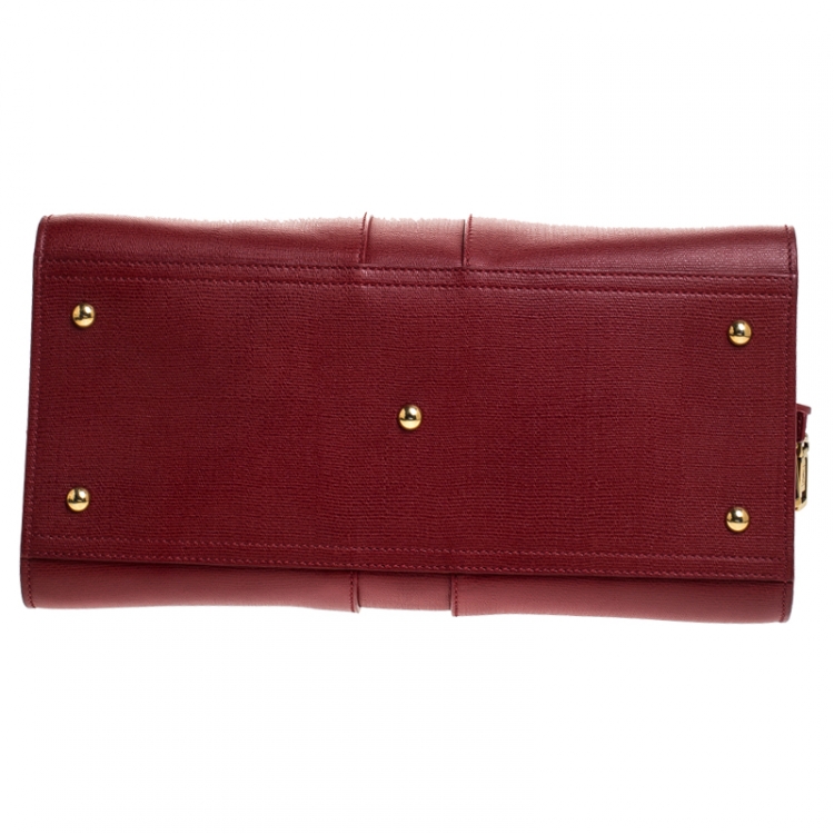 Pre Owned Saint Laurent Paris Red Leather Medium Cabas Chyc Tote          