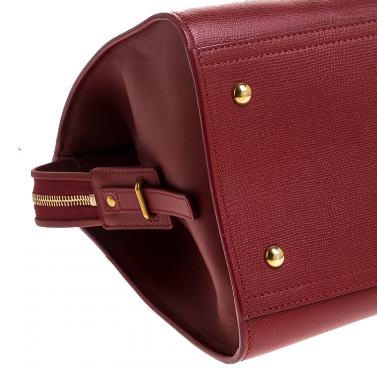 Pre Owned Saint Laurent Paris Red Leather Medium Cabas Chyc Tote          
