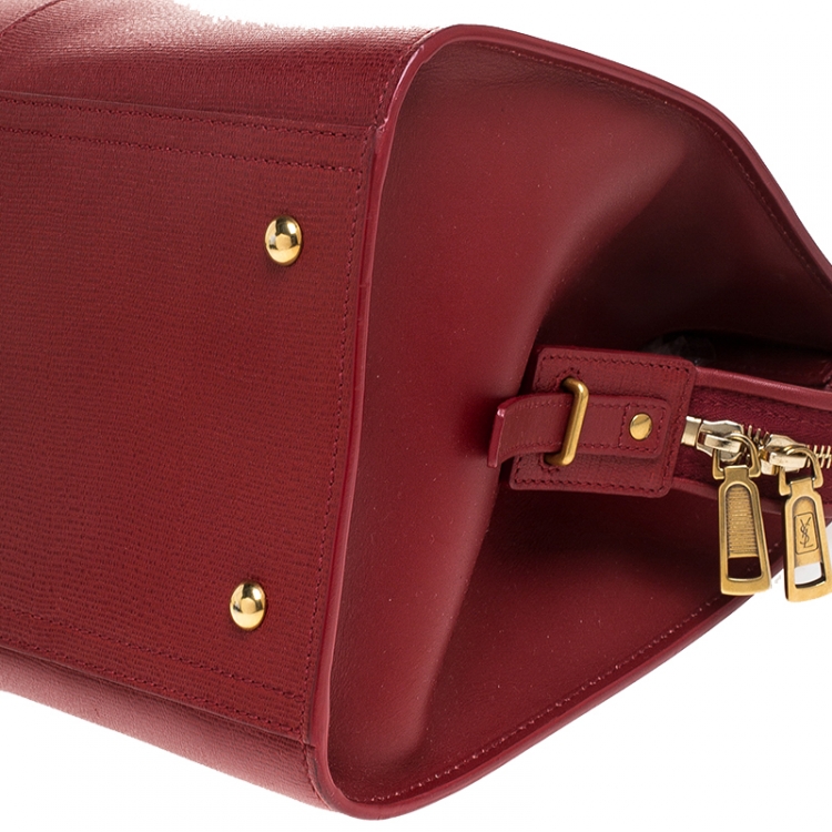 Pre Owned Saint Laurent Paris Red Leather Medium Cabas Chyc Tote          