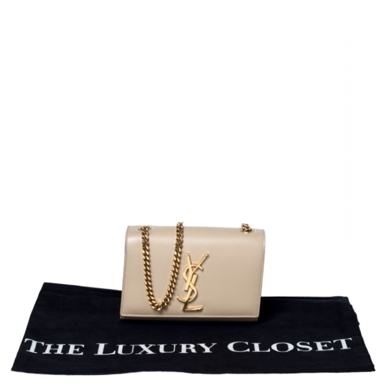 Pre Owned Saint Laurent Beige Leather Small Kate Crossbody Bag
