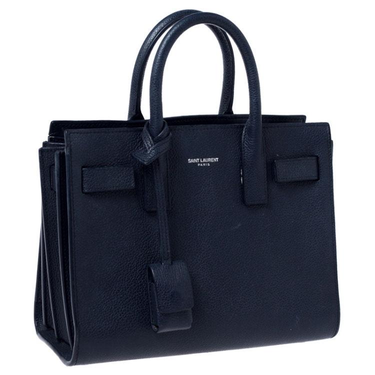 Pre Owned Saint Laurent Navy Blue Leather Nano Classic Sac De Jour Tote