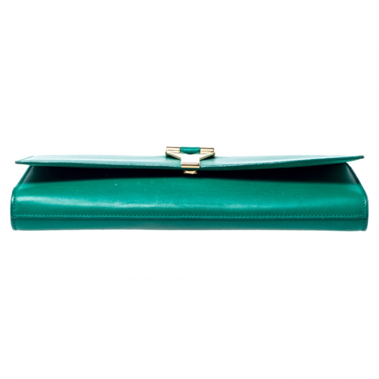 Pre Owned Saint Laurent Paris Green Leather Large Chyc Clutch