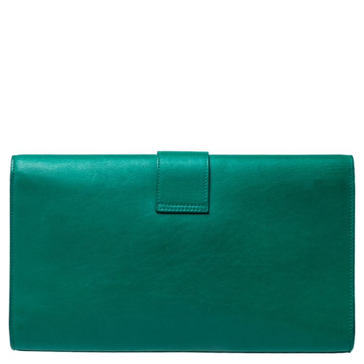 Pre Owned Saint Laurent Paris Green Leather Large Chyc Clutch