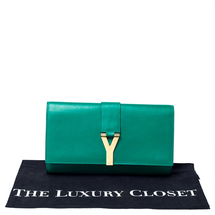 Pre Owned Saint Laurent Paris Green Leather Large Chyc Clutch