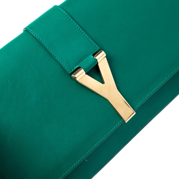 Pre Owned Saint Laurent Paris Green Leather Large Chyc Clutch