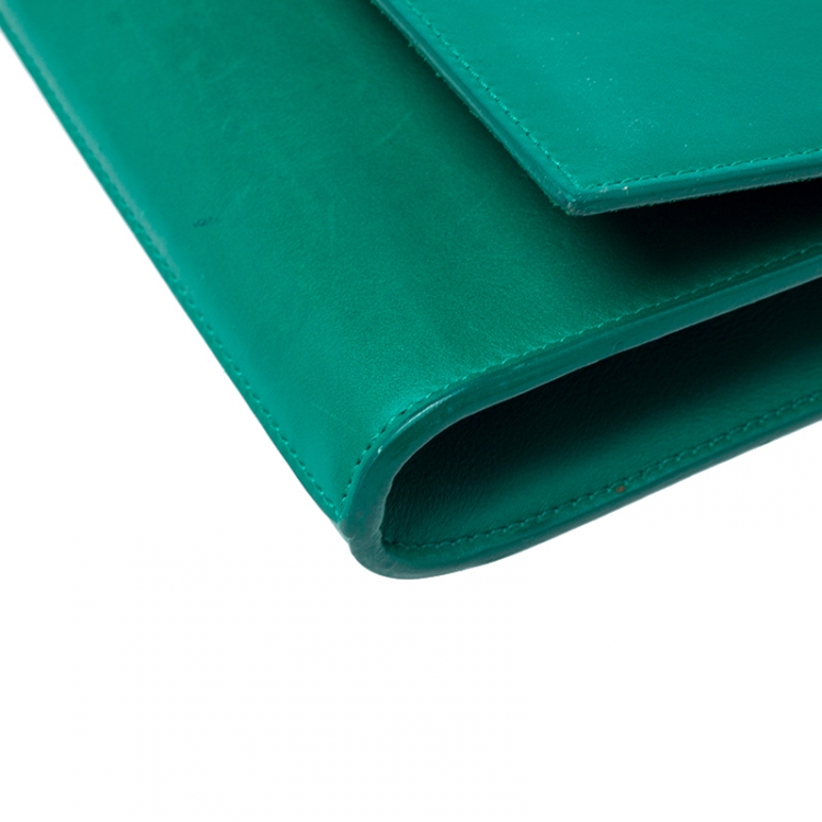 Pre Owned Saint Laurent Paris Green Leather Large Chyc Clutch