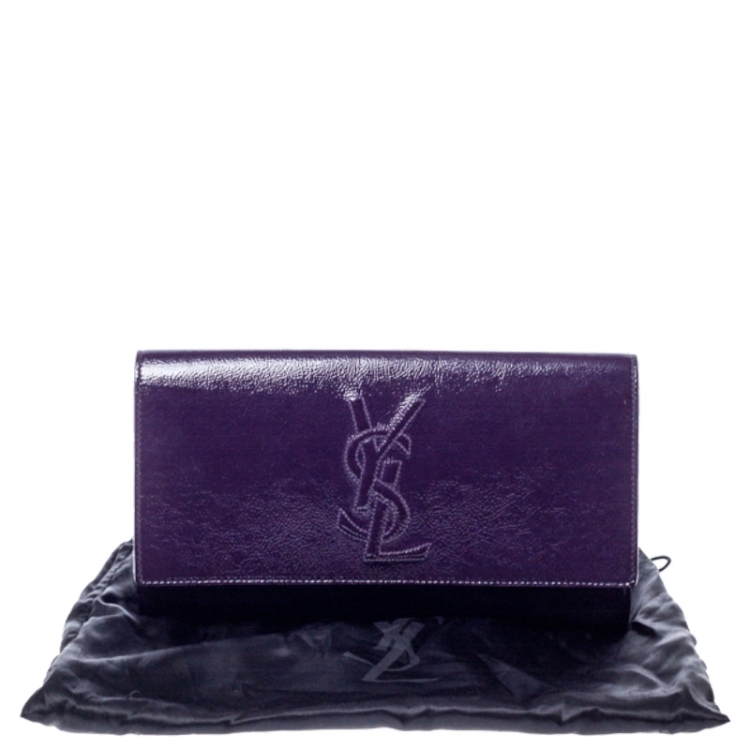 مملوكة مسبقًا Saint Laurent Paris Purple Patent Leather Belle De Jour Flap Clutch