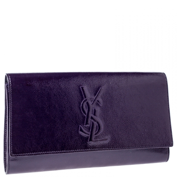 مملوكة مسبقًا Saint Laurent Paris Purple Patent Leather Belle De Jour Flap Clutch