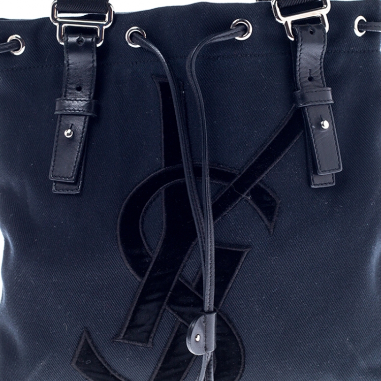 Pre Owned Saint Laurent Paris Black Canvas and Velvet Drawstring Kahala Tote