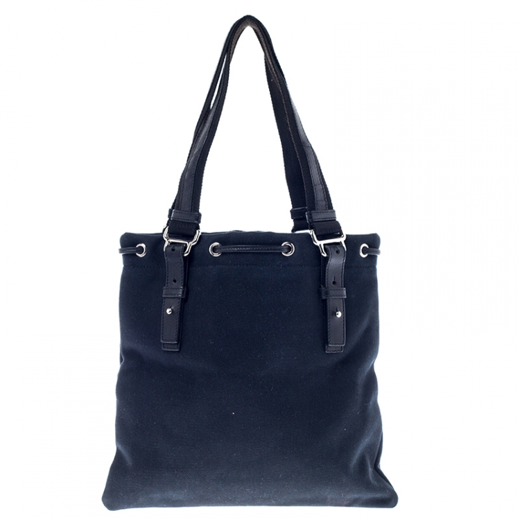 Pre Owned Saint Laurent Paris Black Canvas and Velvet Drawstring Kahala Tote