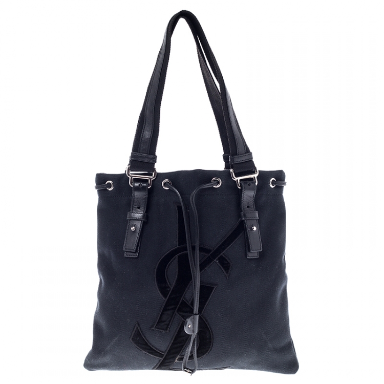 Saint Laurent Paris Black Canvas and Velvet Drawstring Kahala Tote Saint  Laurent Paris