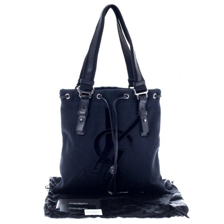 Pre Owned Saint Laurent Paris Black Canvas and Velvet Drawstring Kahala Tote