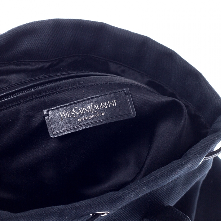 Pre Owned Saint Laurent Paris Black Canvas and Velvet Drawstring Kahala Tote