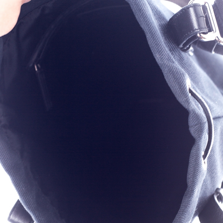 Pre Owned Saint Laurent Paris Black Canvas and Velvet Drawstring Kahala Tote