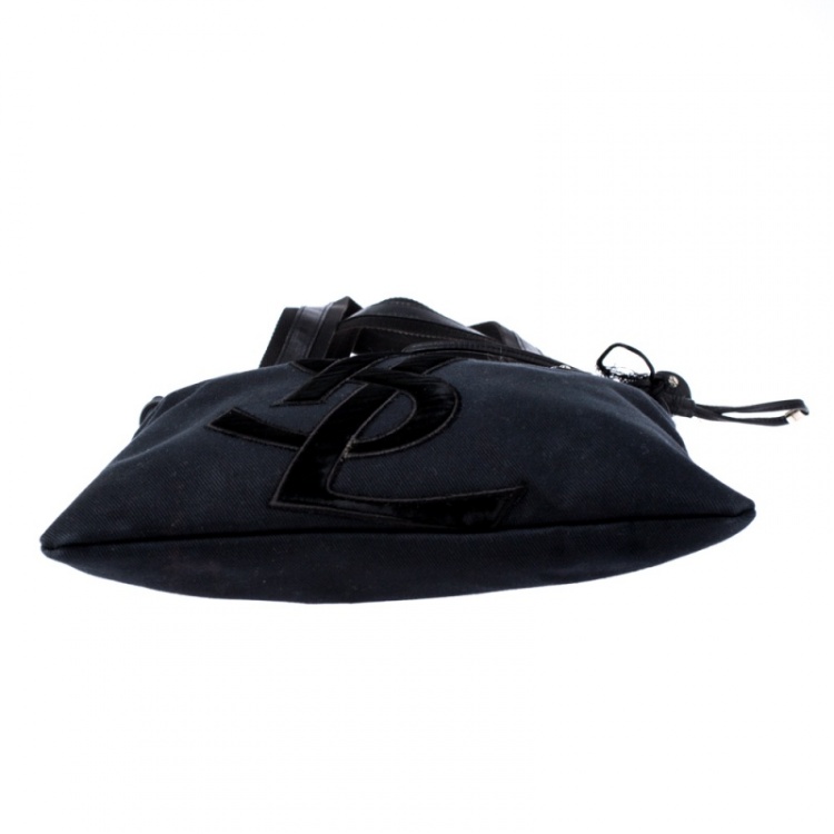 Pre Owned Saint Laurent Paris Black Canvas and Velvet Drawstring Kahala Tote