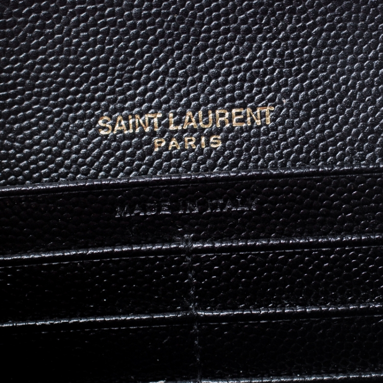 Pre Owned Saint Laurent Paris Black Matelassé Leather Monogram Flap Wallet