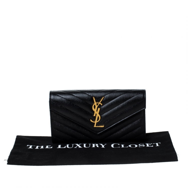 Pre Owned Saint Laurent Paris Black Matelassé Leather Monogram Flap Wallet