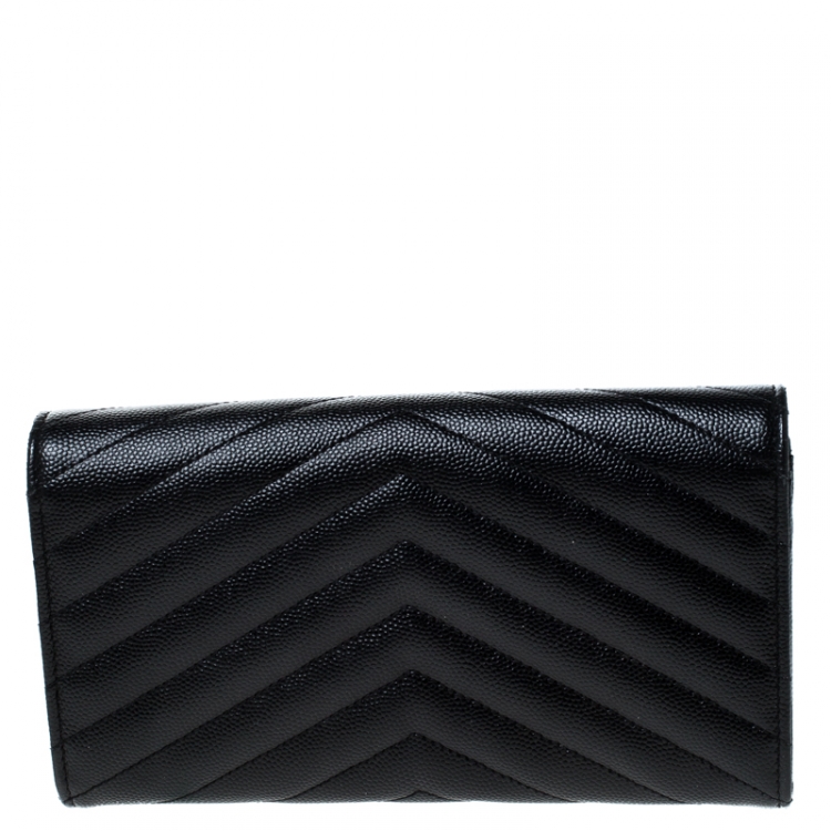 Pre Owned Saint Laurent Paris Black Matelassé Leather Monogram Flap Wallet