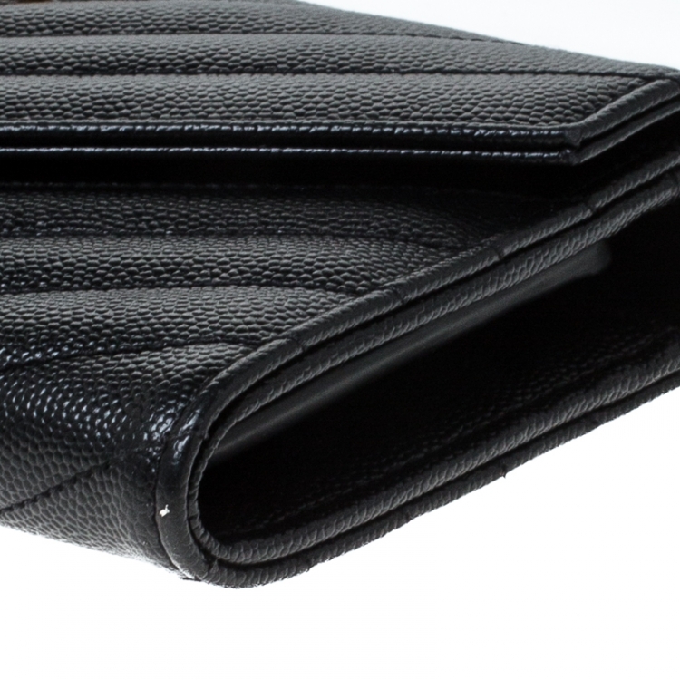 Pre Owned Saint Laurent Paris Black Matelassé Leather Monogram Flap Wallet