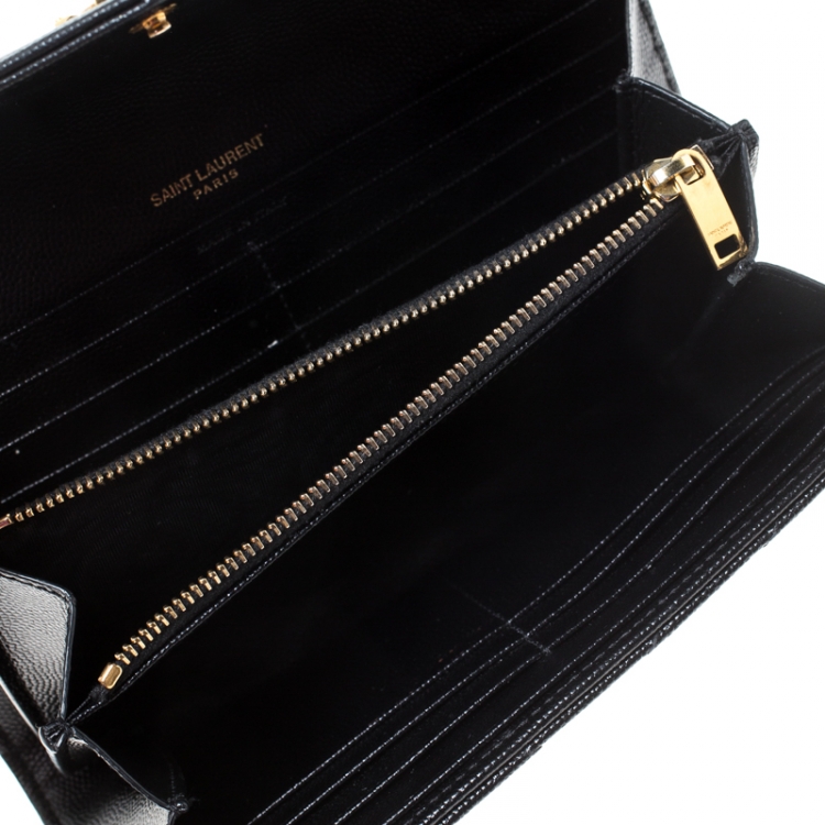 Pre Owned Saint Laurent Paris Black Matelassé Leather Monogram Flap Wallet