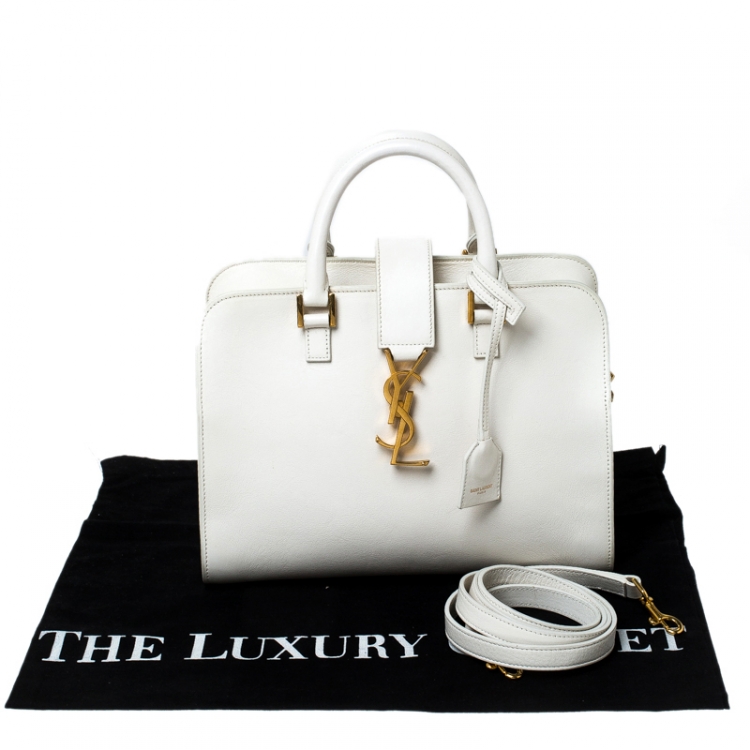 Pre Owned Saint Laurent Off-White Leather Baby Monogram Cabas Tote