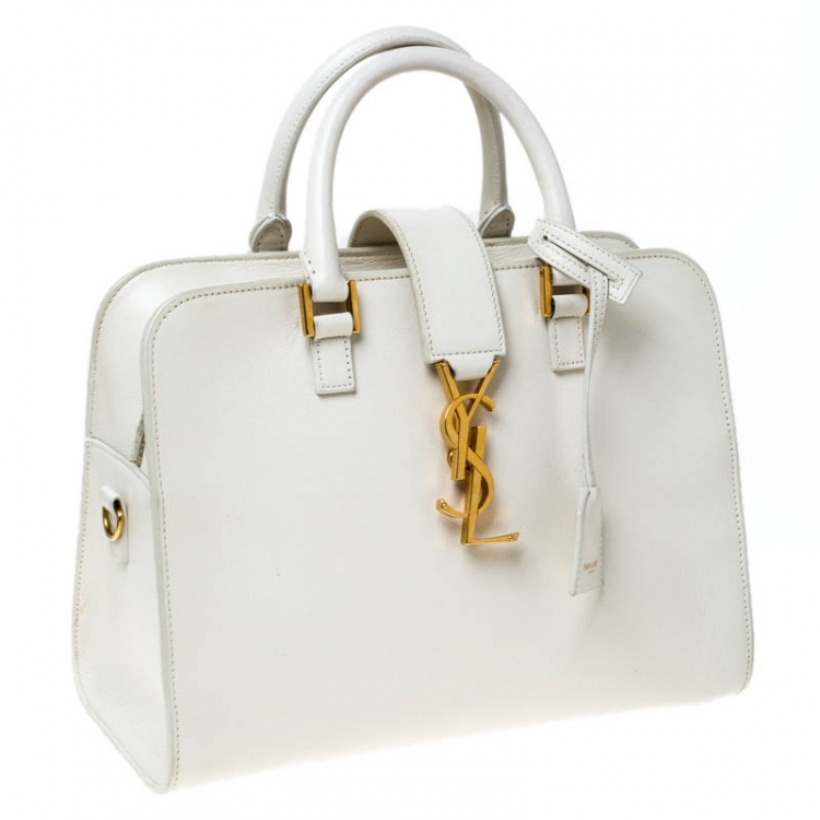 Pre Owned Saint Laurent Off-White Leather Baby Monogram Cabas Tote