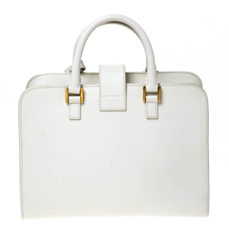 Pre Owned Saint Laurent Off-White Leather Baby Monogram Cabas Tote