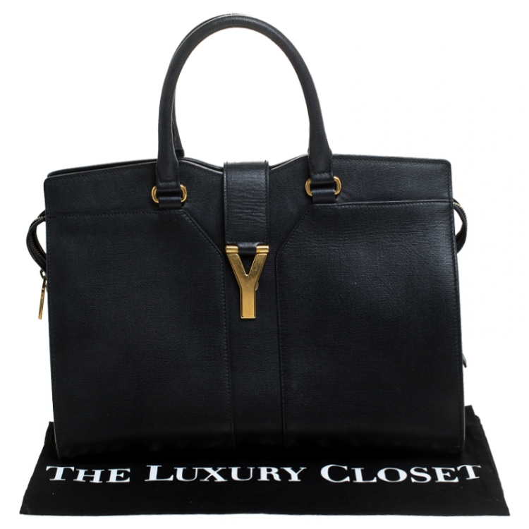 Pre Owned Saint Laurent Black Textured Leather Medium Cabas Chyc Satchel