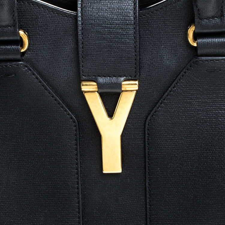 Pre Owned Saint Laurent Black Textured Leather Medium Cabas Chyc Satchel