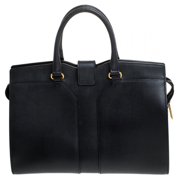 Pre Owned Saint Laurent Black Textured Leather Medium Cabas Chyc Satchel