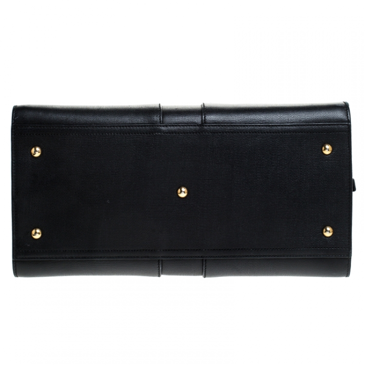 Pre Owned Saint Laurent Black Textured Leather Medium Cabas Chyc Satchel