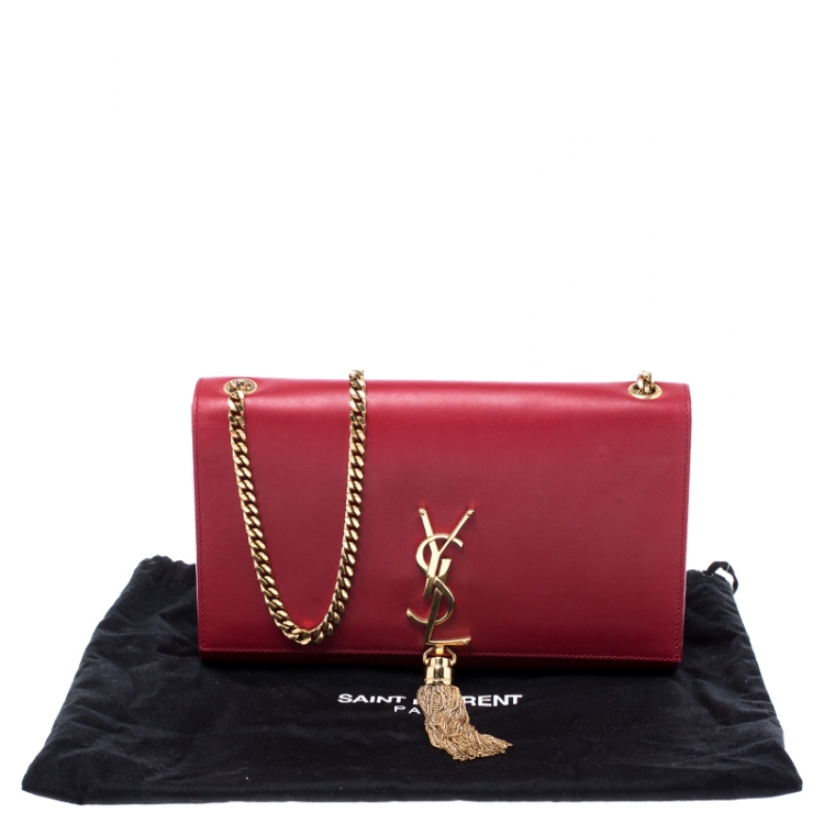 Pre Owned Saint Laurent Red Leather Kate Tassel Shoulder Bag