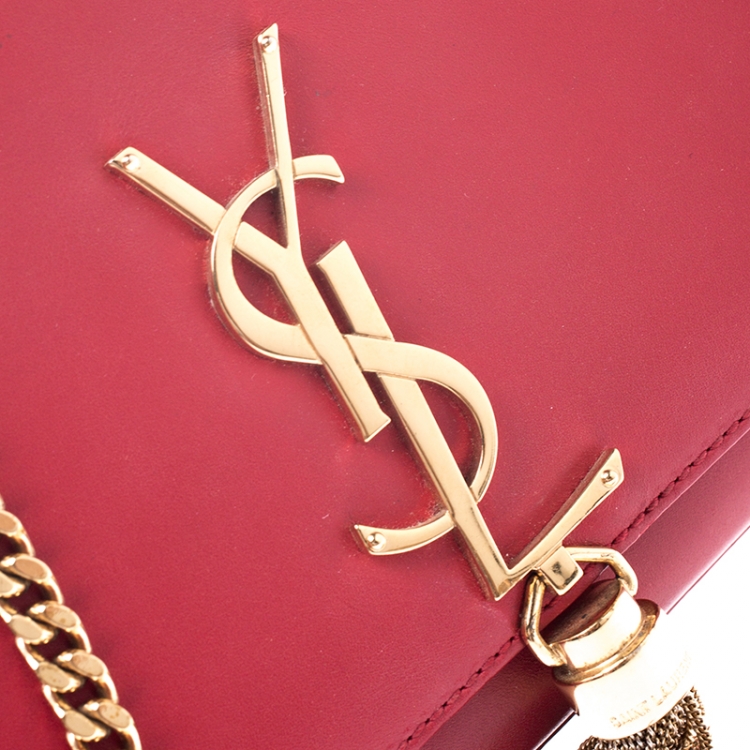 Pre Owned Saint Laurent Red Leather Kate Tassel Shoulder Bag