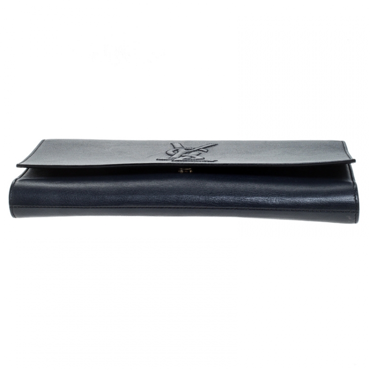 Pre Owned Saint Laurent Navy Blue Leather Belle De Jour Flap Clutch
