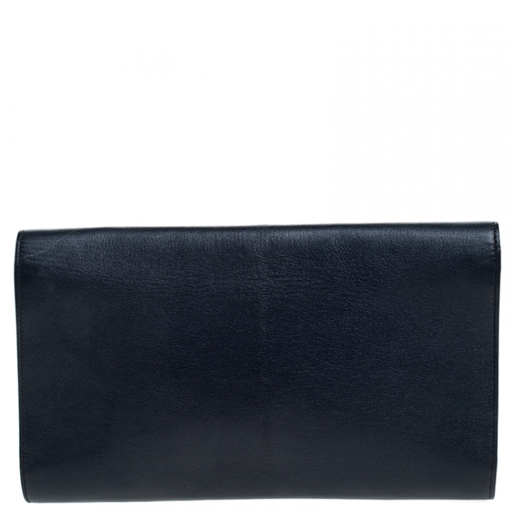Pre Owned Saint Laurent Navy Blue Leather Belle De Jour Flap Clutch