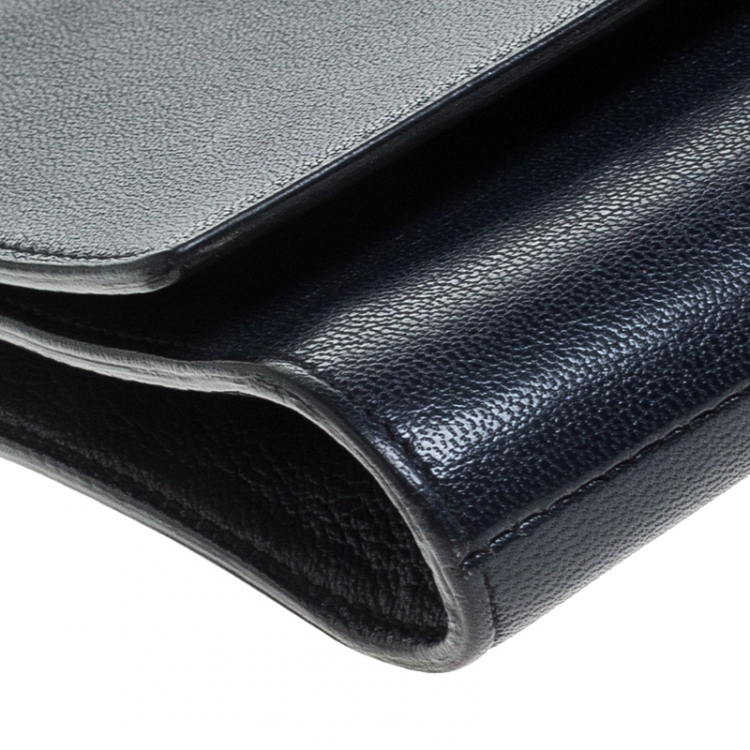 Pre Owned Saint Laurent Navy Blue Leather Belle De Jour Flap Clutch