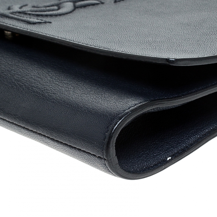 Pre Owned Saint Laurent Navy Blue Leather Belle De Jour Flap Clutch