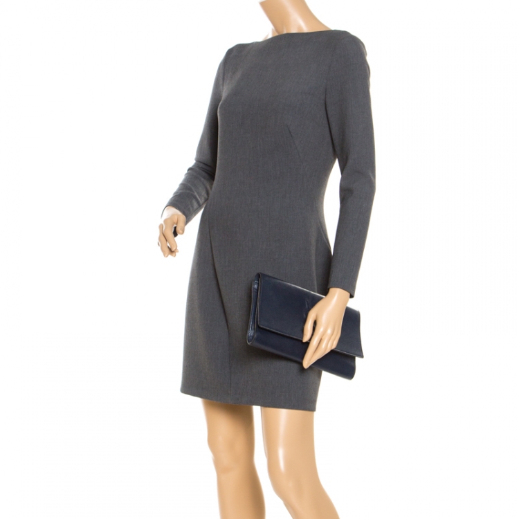 Pre Owned Saint Laurent Navy Blue Leather Belle De Jour Flap Clutch