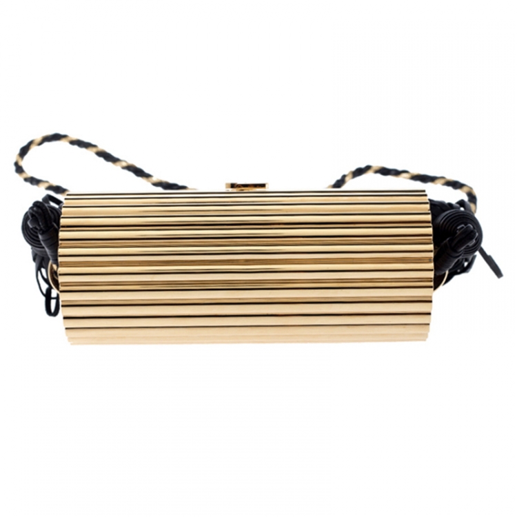 Pre Owned Saint Laurent Paris Gold/Black Plexiglass Opium Tassel Minaudiere Bag