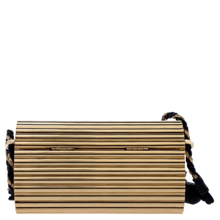 Pre Owned Saint Laurent Paris Gold/Black Plexiglass Opium Tassel Minaudiere Bag